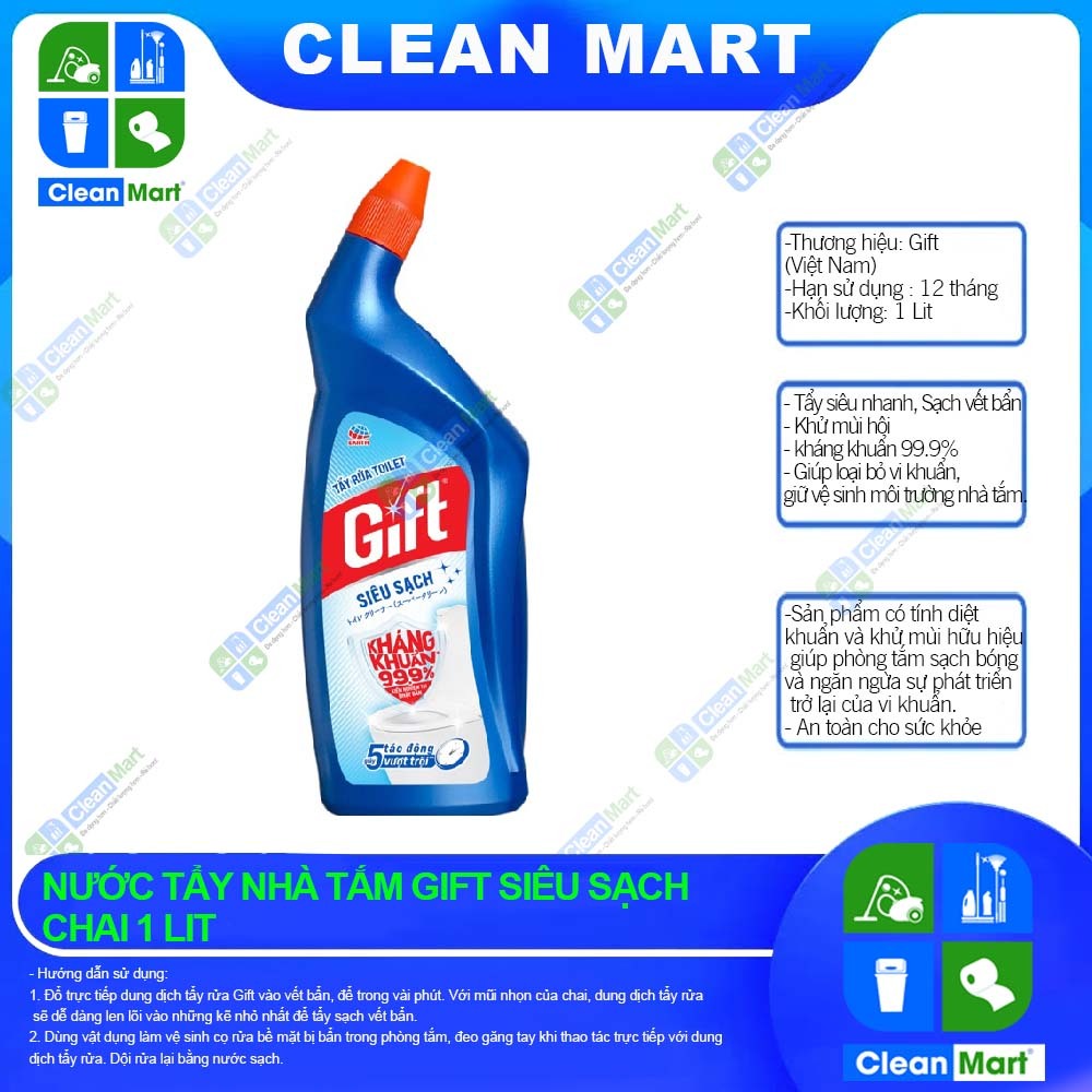 Nước Tẩy Toilet Gift Siêu Sạch 1 Lít Kháng Khuẩn 99%, Sản Phẩm Vệ Sinh Nhà Tắm - Clean mart