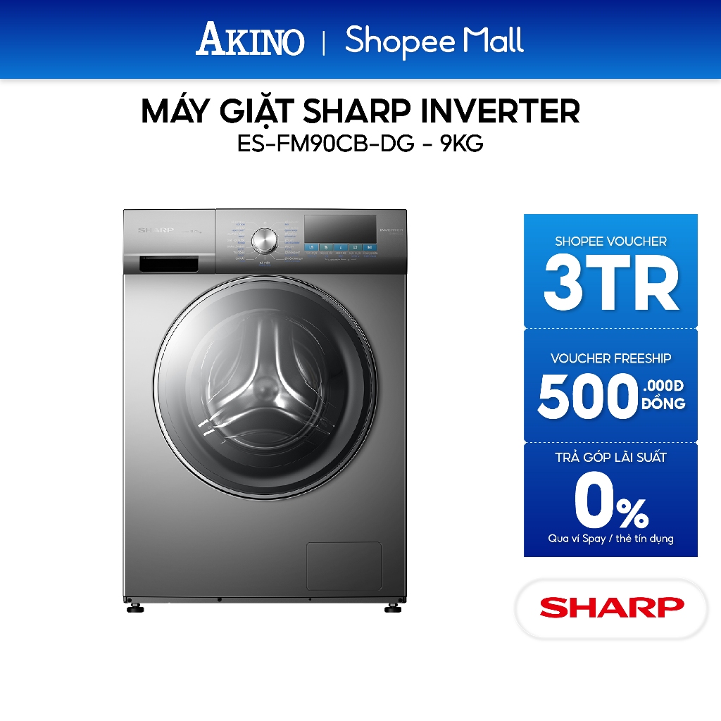 Máy giặt Lồng Ngang Sharp Inverter 9 kg ES-FM90CB-DG - Hàng Chính Hãng