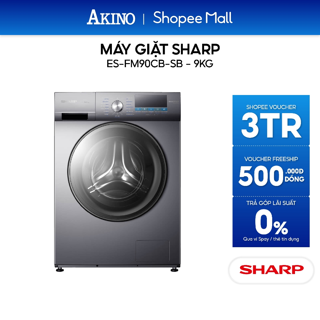 Máy giặt Lồng Ngang Sharp Inverter 9kg ES-FM90CB-SB - Hàng Chính Hãng