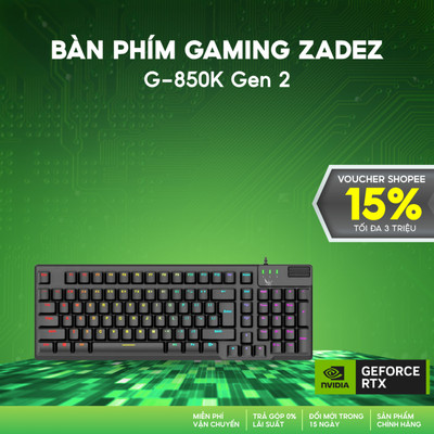 Bàn Phím Gaming Zadez G-850K Gen 2, LED RGB, Full Size, Gõ Êm, Bền Bỉ, Thiết Kế Game Thủ