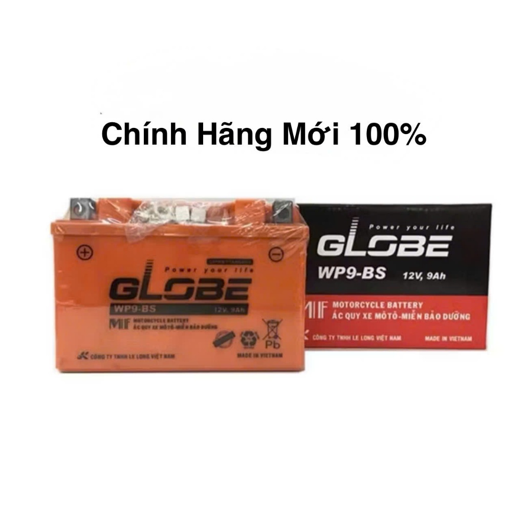 Bình ắc quy Globe 12V-9AH WP9-BS ắc quy khô 9A dùng cho cho xe Spacy , Attila , Excel và xe phân khố
