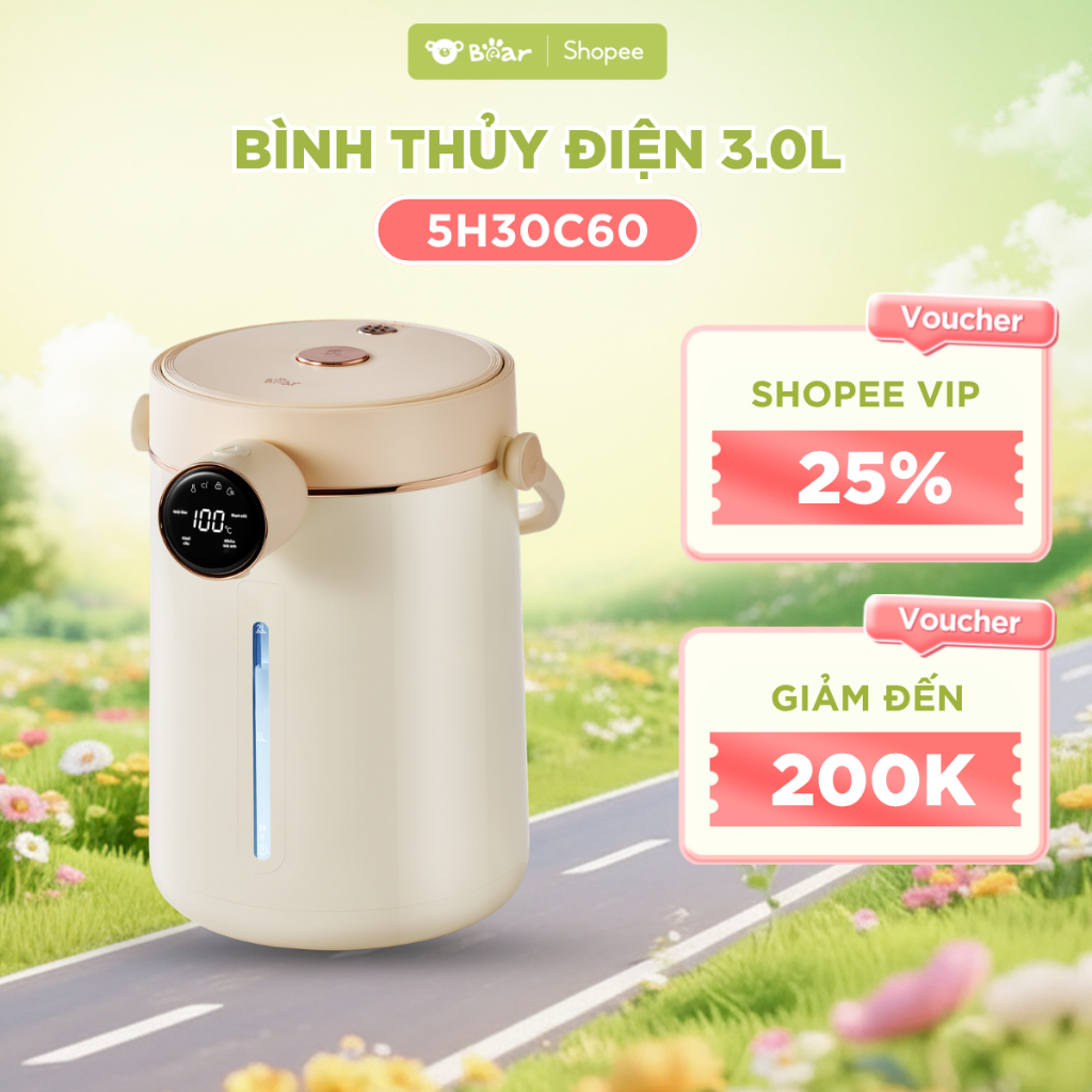 Bình Thủy Điện Bear EWB - 5H30C60 Dung Tích 3L Giữ Nhiệt, Đun Nước, Điều Khiển Cảm Ứng