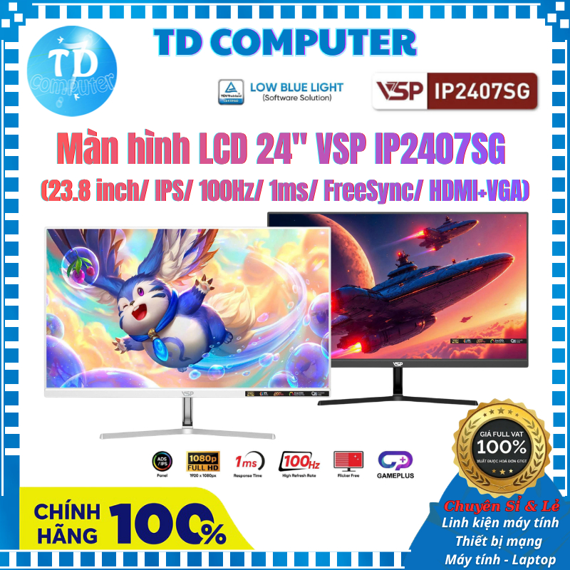 Màn hình LCD 24" VSP IP2407SG (23.8 inch/ IPS/ 100Hz/ 1ms/ FreeSync/ HDMI+VGA) - Hàng chính hãng VSP