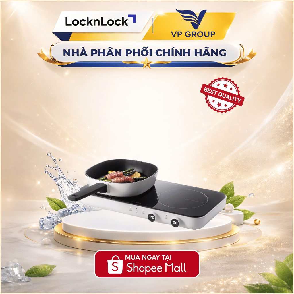 Bếp điện từ đôi LocknLock chính hãng, 1500W+1300W - Màu trắng - EJI326WHT