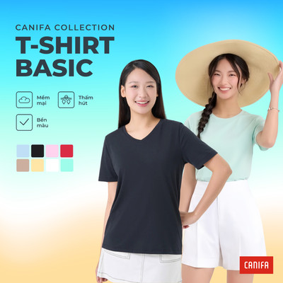 Áo phông nữ CANIFA cổ tròn trơn form rộng dáng cơ bản PS26 6TS26A001