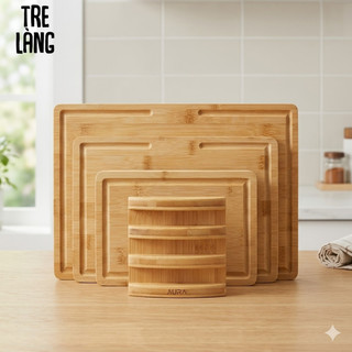 Bộ Thớt gỗ tre cấp thái chặt  dày 2,5cm có khay và rãnh nước tiện dụng Tre Làng