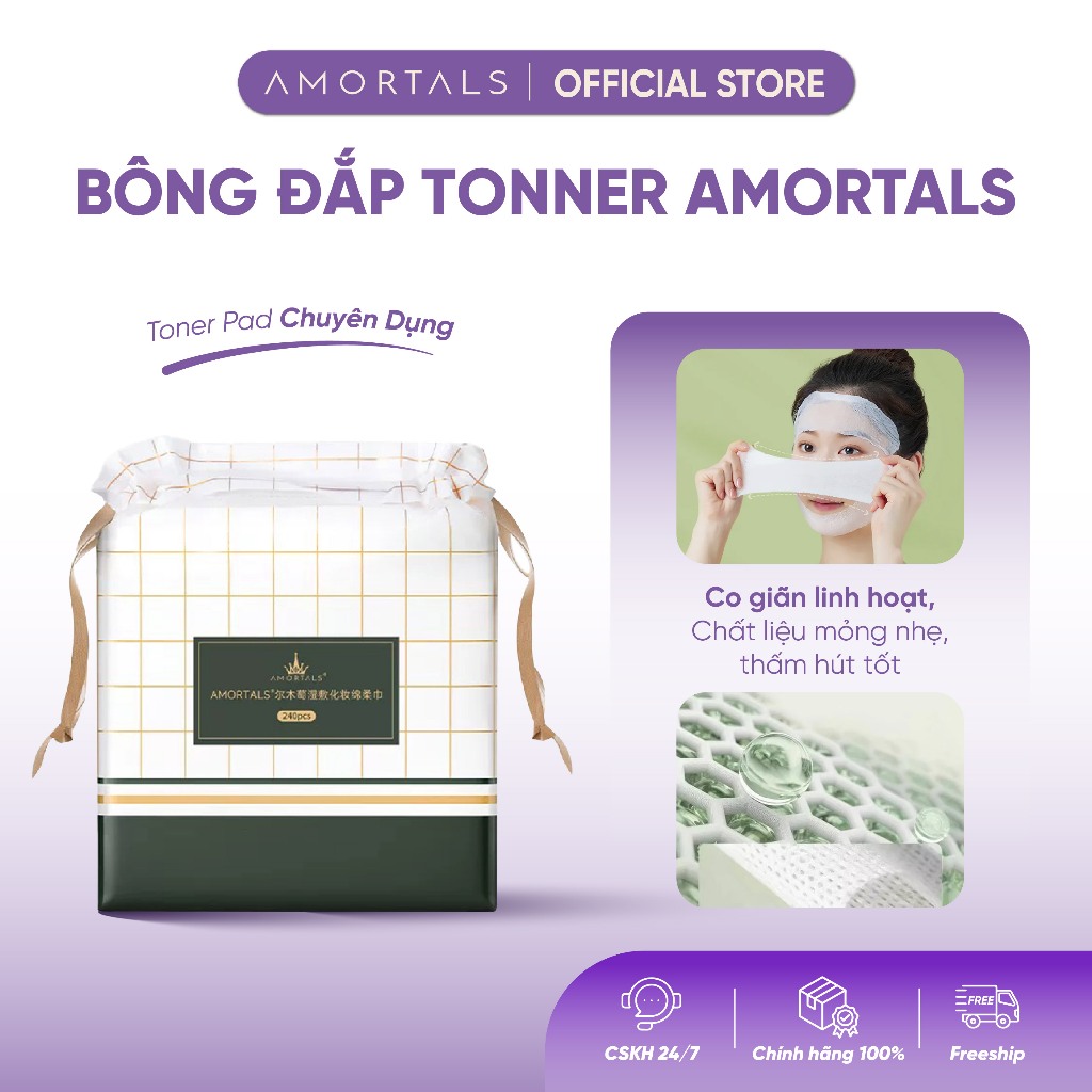 Bông Đắp Toner Amortals, Có Thể Dùng Làm Mặt Nạ, Đắp Lotion, Chất Liệu An Toàn, Không Chứa Chất Huỳnh Quang