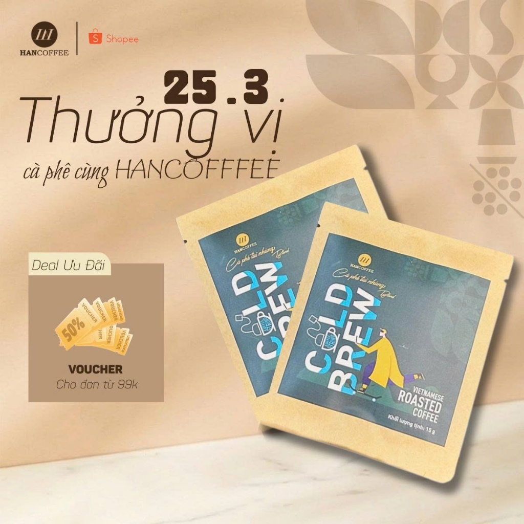 [Gói Thử] Cà Phê Ủ Lạnh Túi Nhúng Cold Brew HANCOFFEE 100% Arabica Vị Đắng Nhẹ Nhàng Hậu Ngọt 2 Gói