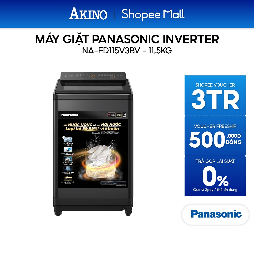 Máy giặt Lồng Đứng Panasonic Inverter 11.5 Kg NA-FD115V3BV - Hàng Chính Hãng