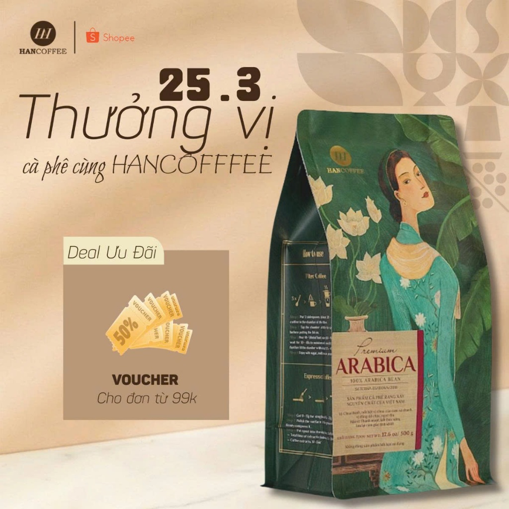 Cà Phê Truyền Thống Phin Đậm Nguyên Chất 100% Arabica Premium Dành Cho Pha Phin, Pha Máy HANCOFFEE