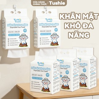 【5  gói】Tushie Treats Khăn mặt khô dùng 1 lần, 200  rút, dày hơn, dập hoa văn hạt ngọc trai, dùng khô dùng ướt