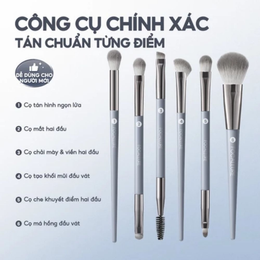 Ảnh 6 của Bộ cọ trang điểm FOCALLURE 6 cây cọ phấn phủ, má hồng, màu mắt 100g FA-70