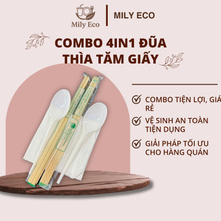 [COMBO 5 Bịch] Set 4in1 Tăm Đũa Thìa Giấy Dùng 1 Lần Cho Quán Ăn, Bún Phở, Đi Picnic, Dã Ngoại - SET4IN1