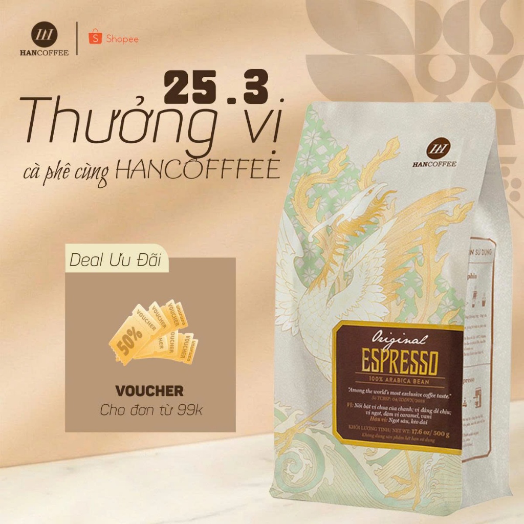 Cà Phê Hạt Rang Original Pour Over Arabica HANCOFFEE Dạng Hạt 500g