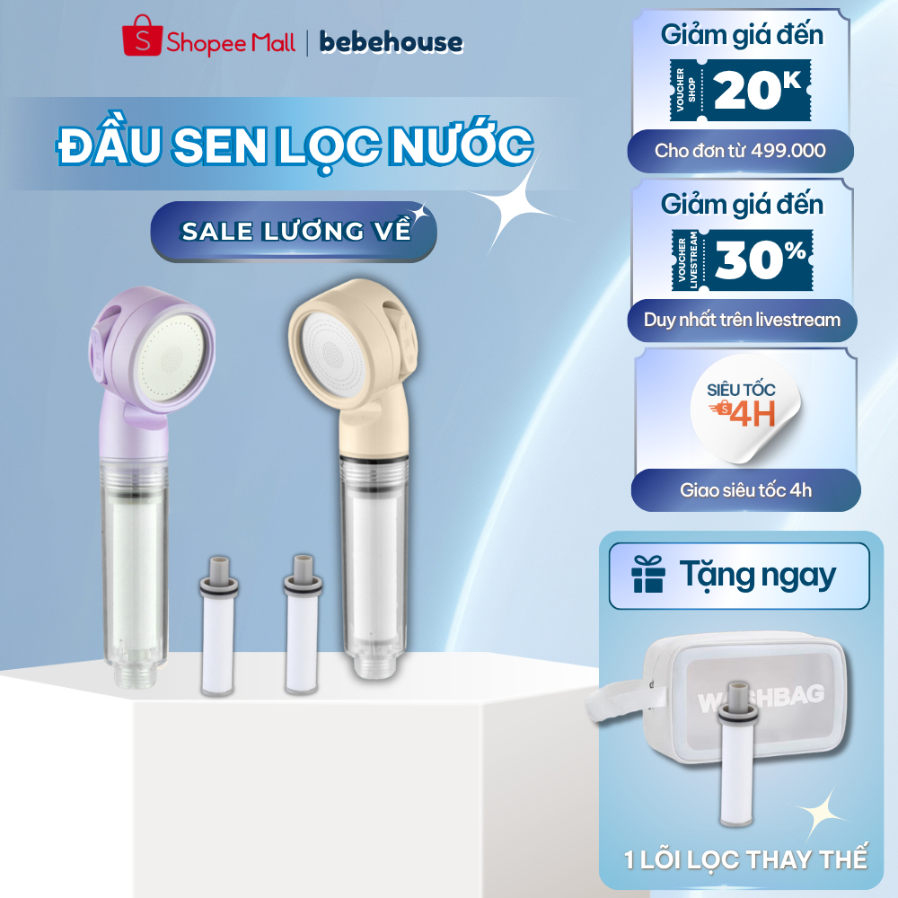 Vòi Sen Tắm Tăng Áp Kèm 2 Lõi Lọc HT047 BEBEHOUSE (Tặng Kèm Túi Đựng)