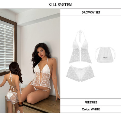 Set đồ ngủ sexy ren hoa tặng kèm túi rút xinh DROWSY - 𝐊𝐈𝐋𝐋 𝐒𝐘𝐒𝐓𝐄𝐌