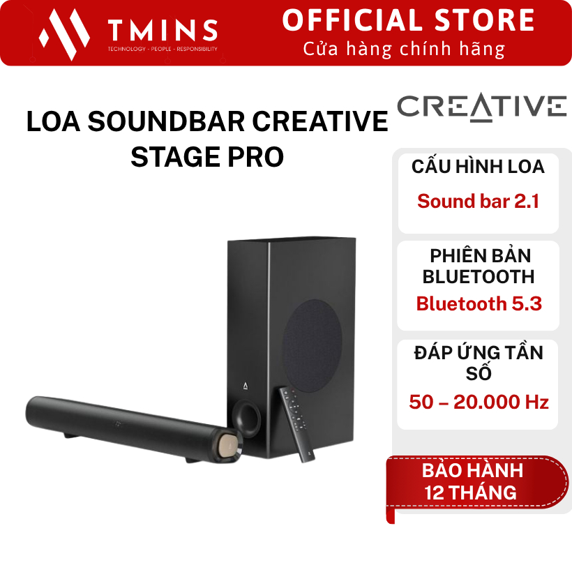 Loa Soundbar Creative Stage Pro (Soundbar 2.1/ Subwoofer rời/ Bluetooth) - Hàng chính hãng