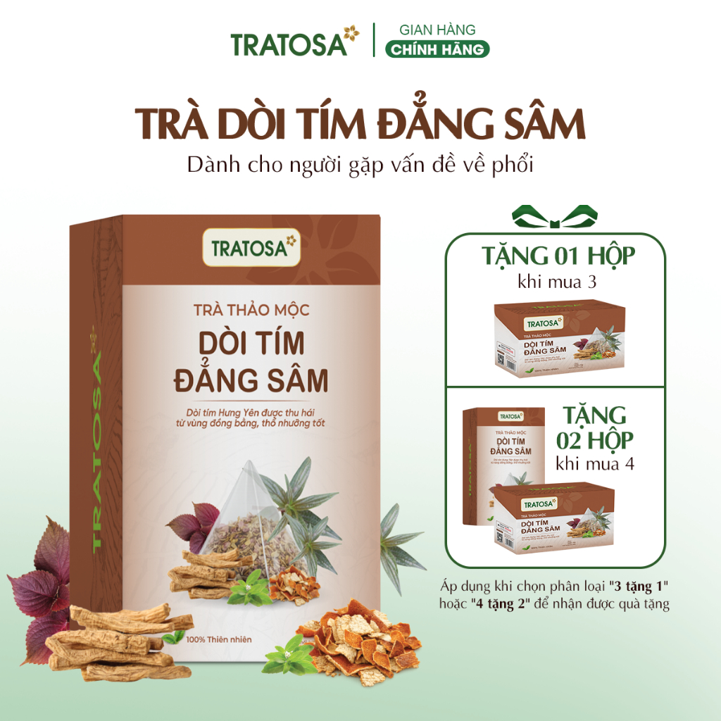Trà dòi tím đẳng sâm TRATOSA 7 vị tốt cho phổi, hệ hô hấp an toàn từ thiên nhiên