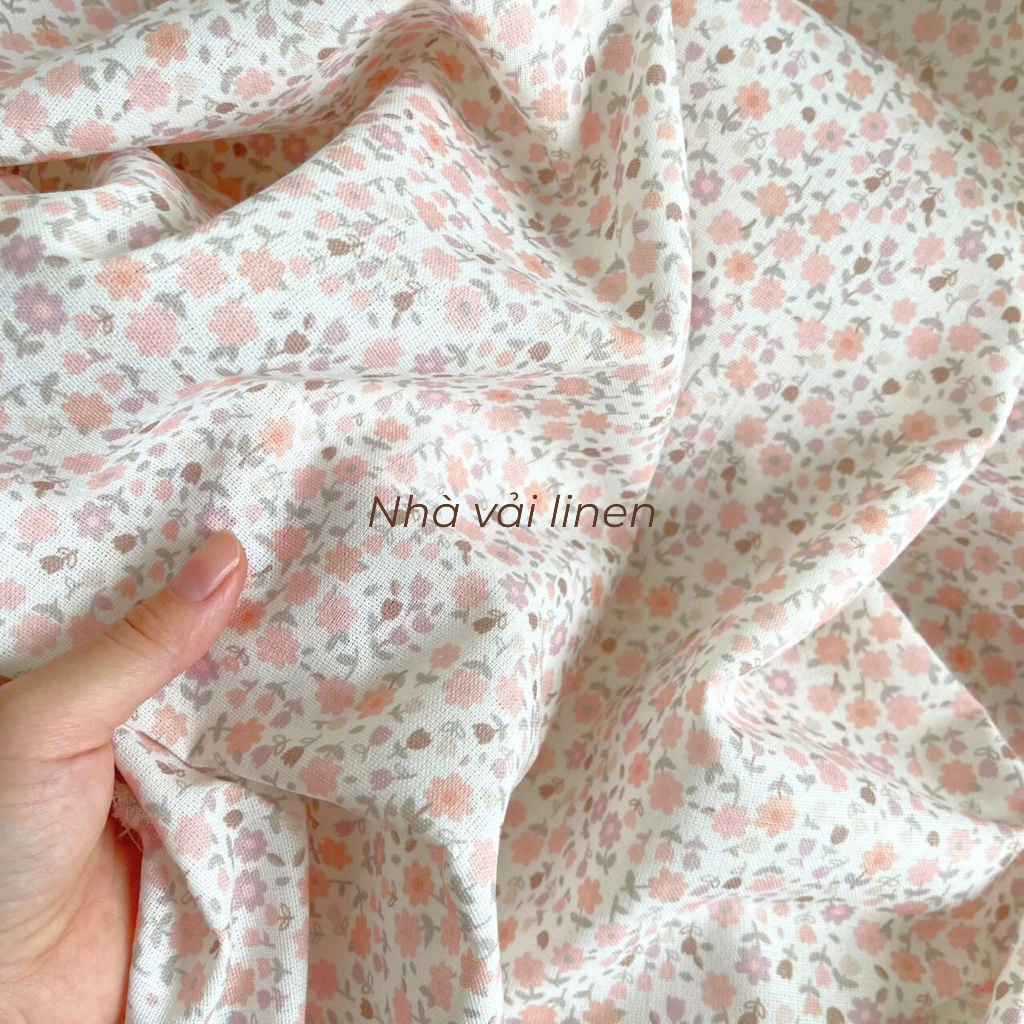 Vải Linen Bột HNB NHÀ VẢI LINEN Hoạ Tiết TULIP CAM Mềm Mại Độ Dày Vừa Đủ Chất Liệu An Toàn Cho Da