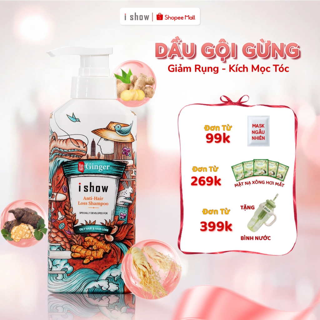 Dầu Gội Gừng Tươi I Show Giảm Rụng Tóc, Hỗ Trợ Mọc Tóc, Kiềm Dầu - Dưỡng Tóc Chắc Khỏe - 300ml