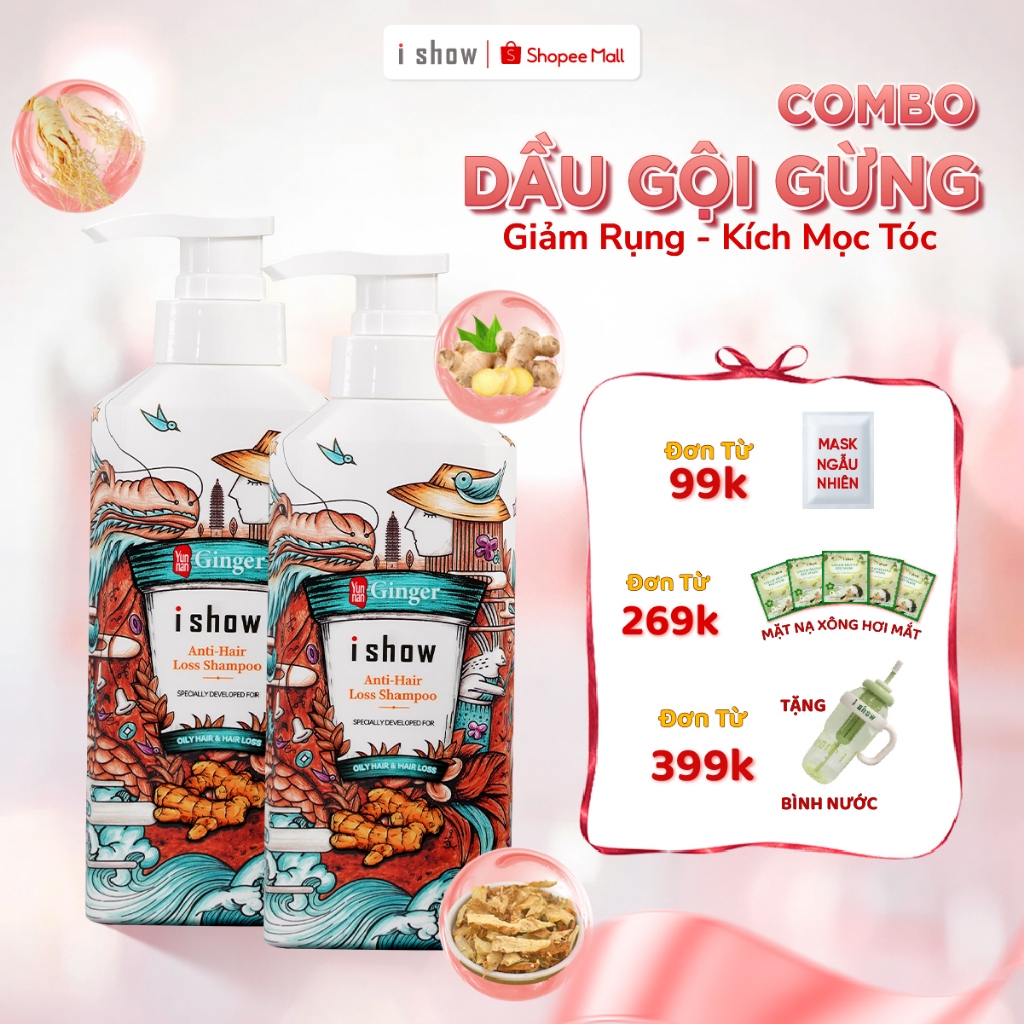 Combo 2 Dầu Gội Gừng I SHOW Hỗ Trợ Giảm Rụng Kích Mọc Tóc 300ml/chai - Dưỡng Tóc Chắc Khoẻ