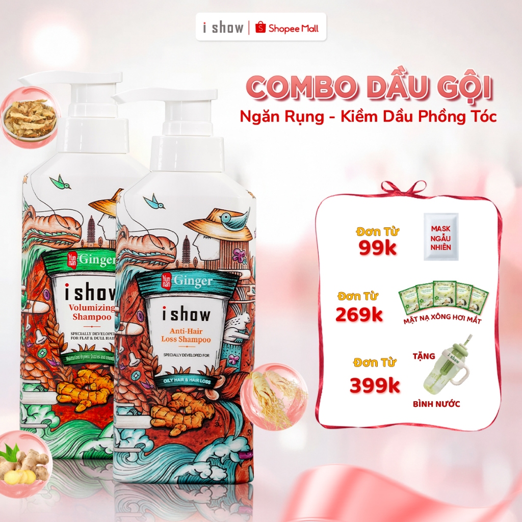 Combo 2 Loại Dầu Gội I SHOW Ngăn Rụng - Kiềm Dầu Phồng Tóc Thông Thoáng Da Đầu 300ml/chai