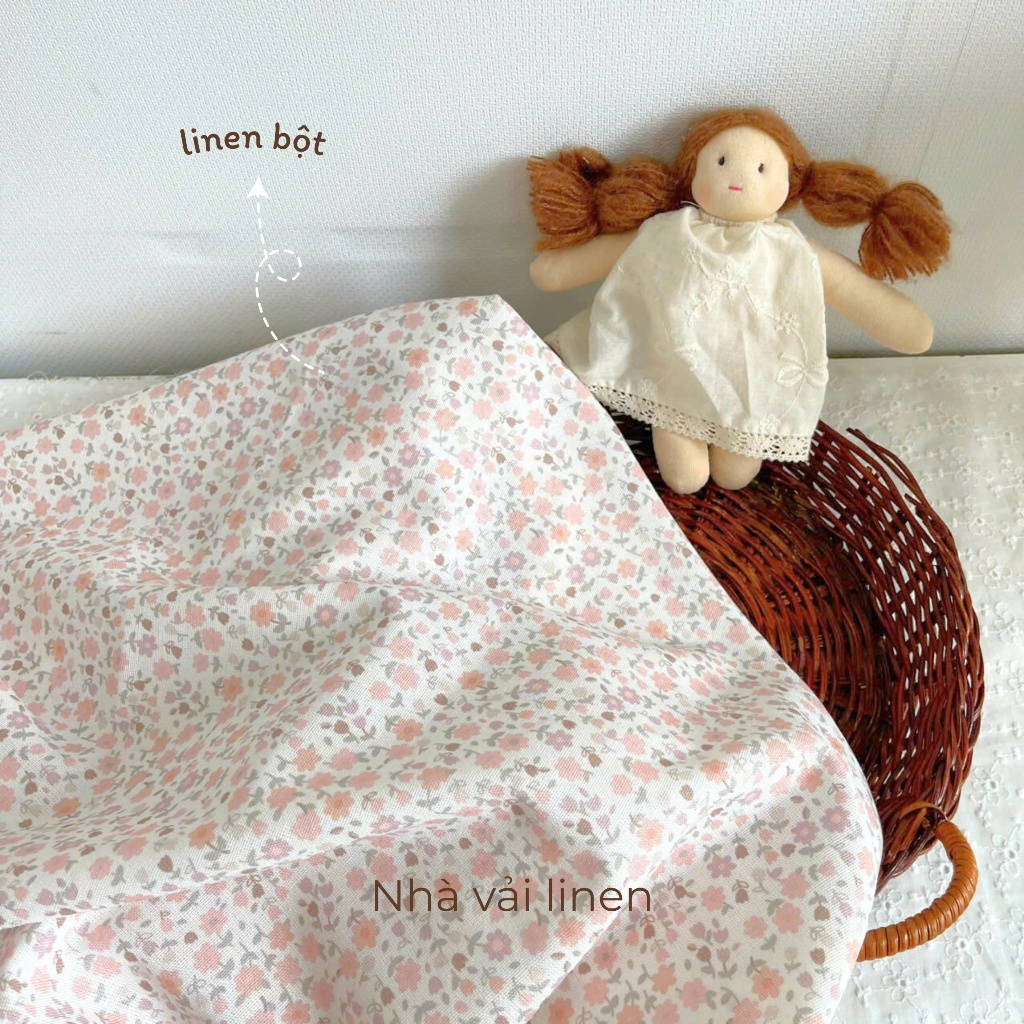 Vải Linen Bột HNB NHÀ VẢI LINEN Hoạ Tiết TULIP CAM Mềm Mại Độ Dày Vừa Đủ Chất Liệu An Toàn Cho Da