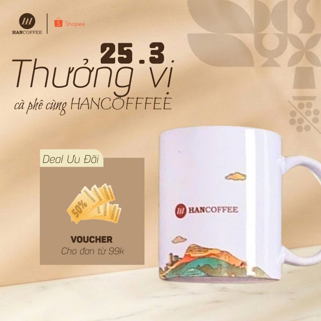 Cốc sứ HANCOFFEE cao cấp tiện lợi chịu nhiệt