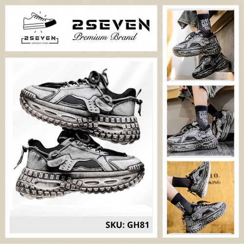 Giày Sneaker nam đế đinh độn cao 5-7cm - màu khói hoạ tiết đặc biệt - êm nhẹ - phối đồ phong cách đư