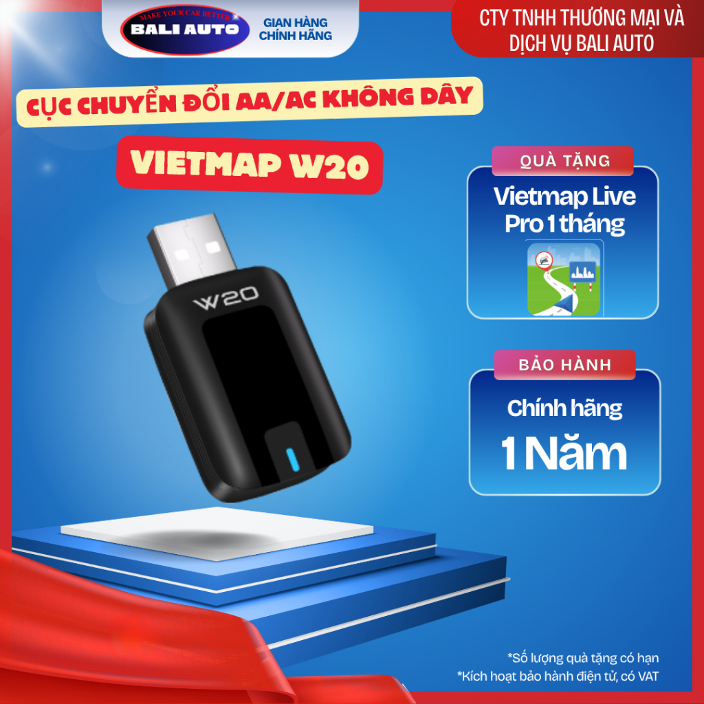 VIETMAP W20 - Thiết bị chuyển đổi CARPLAY/ ANDROID AUTO không dây<Tặng kèm Vietmap Live pro 1 tháng>
