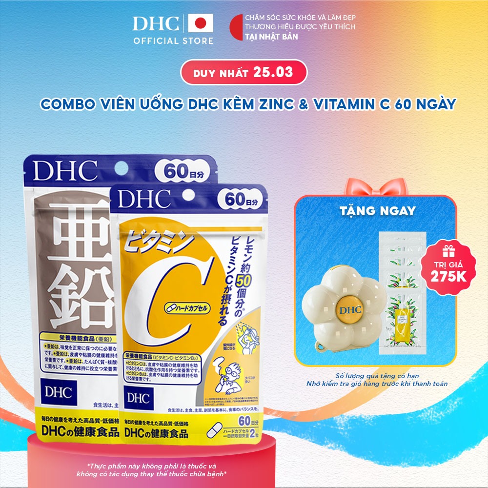 Combo Viên uống DHC Vitamin C & Kẽm hỗ trợ giảm thâm, sáng da (60 ngày)-TPBVSK DHC Vitamin C&Zinc