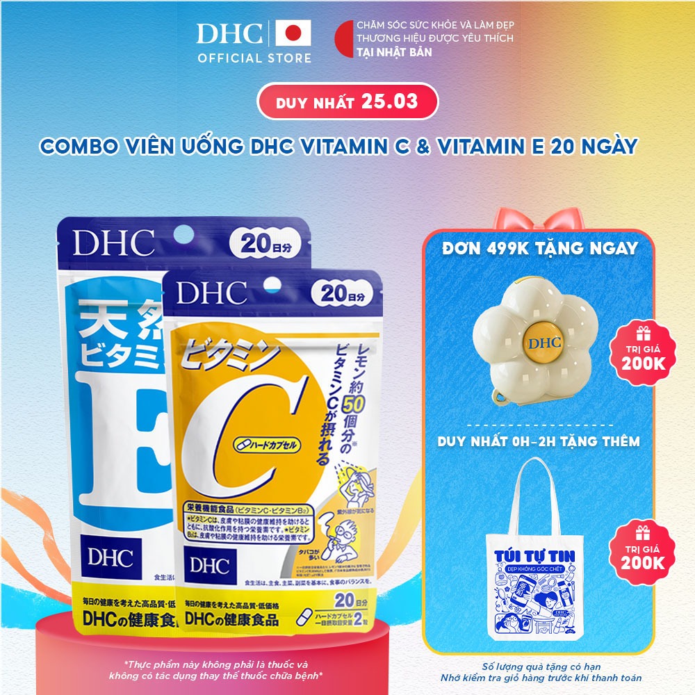 Combo Thực phẩm bảo vệ sức khoẻ DHC Vitamin C & Vitamin E (20 Ngày)-Dạng viên uống hỗ trợ sáng da