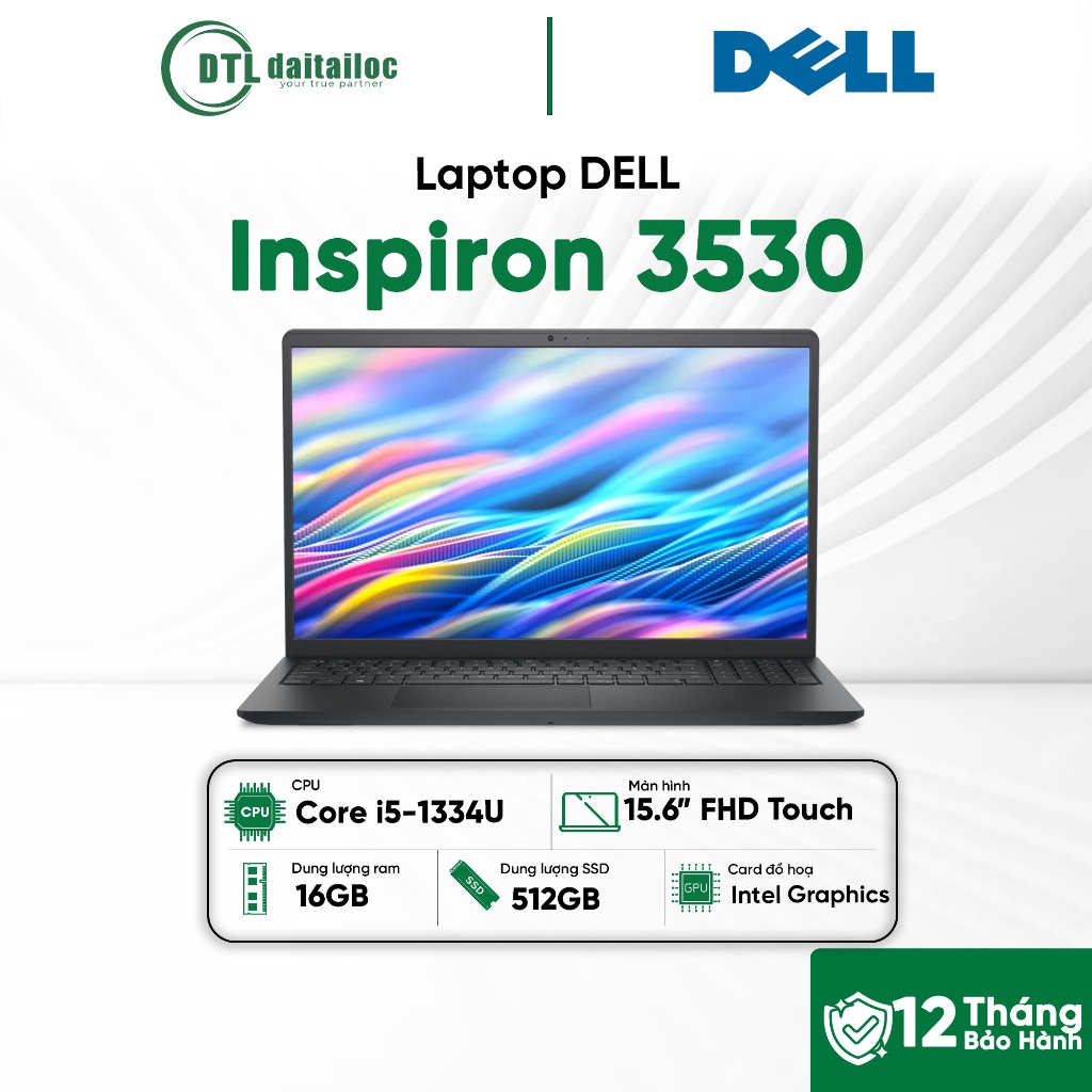 Laptop Dell Inspiron 3530 Core i5-1334U 16GB 512GB 15.6 FHD TOUCHSCREEN WIN11 BLACK (NK) | Bảo hành 