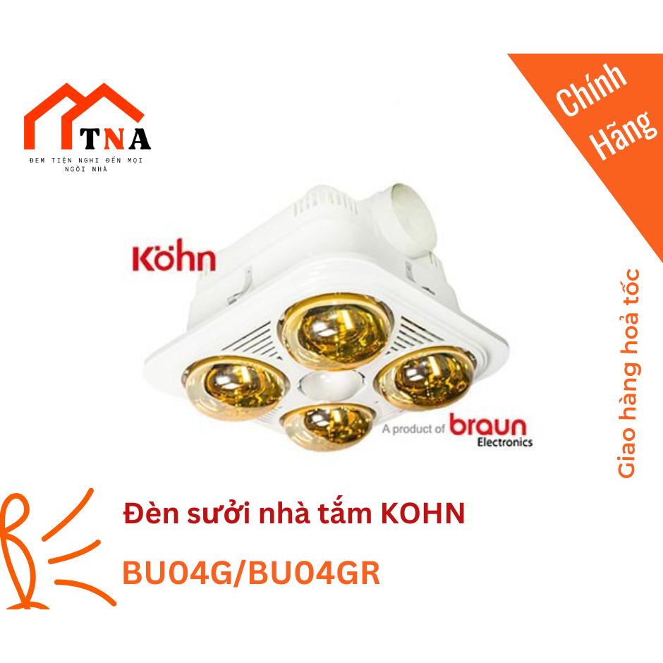 Đèn sưởi nhà tắm Kohn Braun BU04G / BU04GR - 4 bóng âm trần + điều khiển