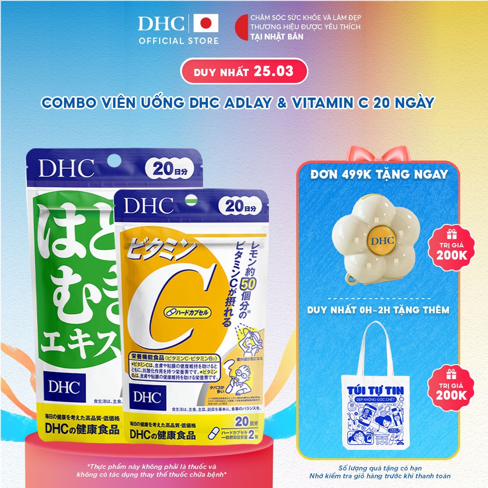 Combo Thực phẩm bảo vệ sức khoẻ DHC Vitamin C &Adlay Extract(20ngày)-Dạng viên uống hỗ trợ sáng da