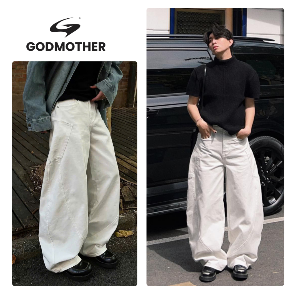 Quần Kaki Trắng Form Suông Rộng GODMOTHER Quần Kaki Cạp Trễ Unisex Phong Cách Basic Hàn Quốc