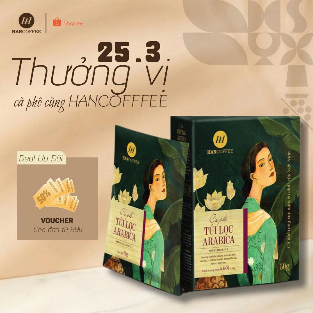 Cà Phê Phin Giấy ARABICA Cà Phê Phin Giấy Tiện Lợi Cà Phê Mộc, Rang Xay Nguyên Chất HANCOFFEE