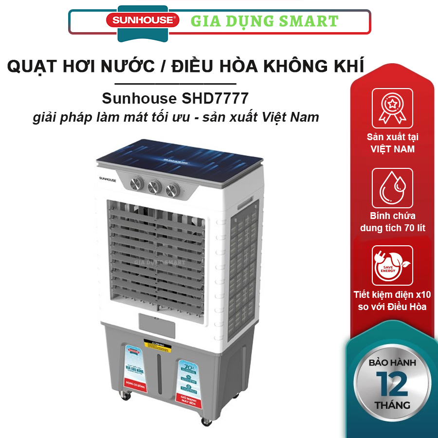 Quạt điều hòa không khí Sunhouse SHD7777 phù hợp không gian 60m2 - Bảo hành 12 tháng tận nơi