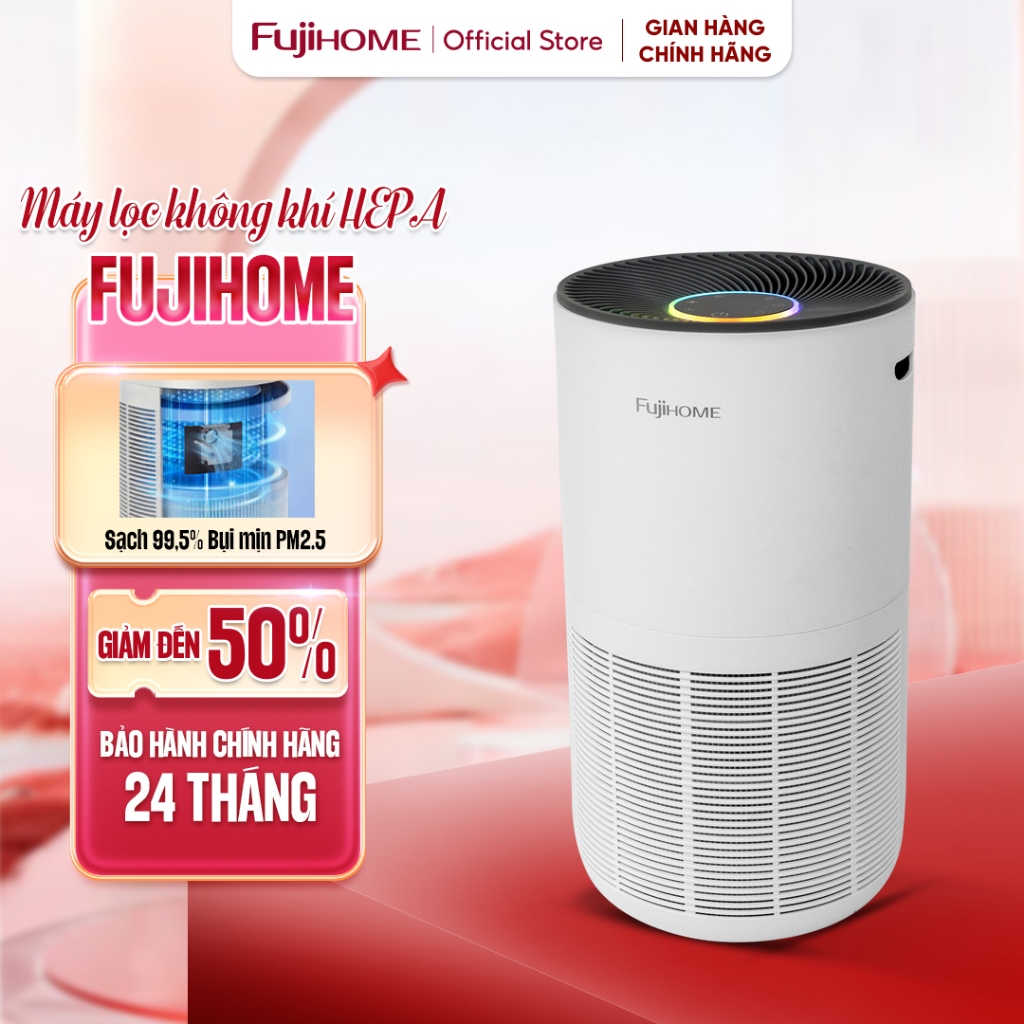 Máy lọc không khí nhập khẩu FUJIHOME, lọc màng HEPA Carbon lọc bụi mịn PM2.5 kết nối wifi, đèn báo chất lương không khí
