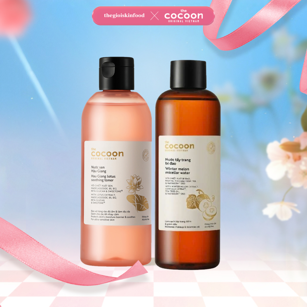 Combo Cocoon 2 Sản Phẩm Cocoon Hau Giang Lotus Soothing Toner 310ml/ NTT Cocoon Winter Melon Micella