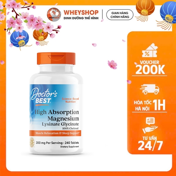 Viên uống magie  Doctor's Best High Absorption Magnesium dễ hấp thụ, giảm stress, mất ngủ, chuột rút