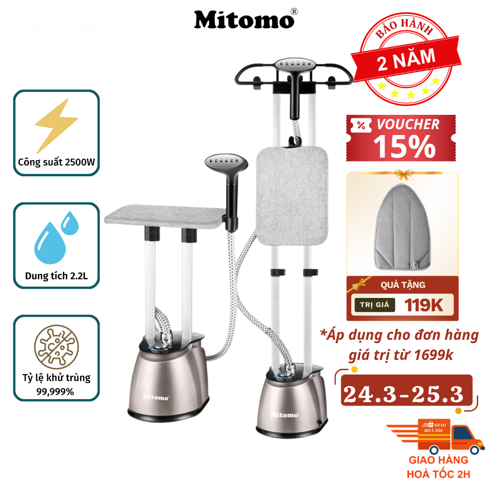 Bàn là hơi nước đứng cao cấp Mitomo GC-899 Max, công suất 2500W, BH 2 năm