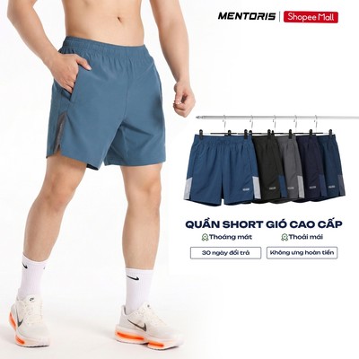 Quần Short Nam Chạy Bộ MENTORIS Vải Gió, Form Thể Thao Thoáng Mát, Linh Hoạt Tập Luyện MASA25S011
