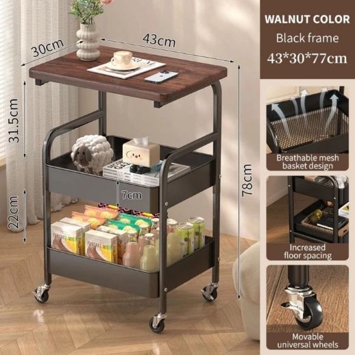 Kệ Để Đồ 3 Tầng Didooglt Mặt Gỗ Sơn Tĩnh Điện Bánh Xe Di Chuyển Linh Hoạt | BigBuy360 - bigbuy360.vn