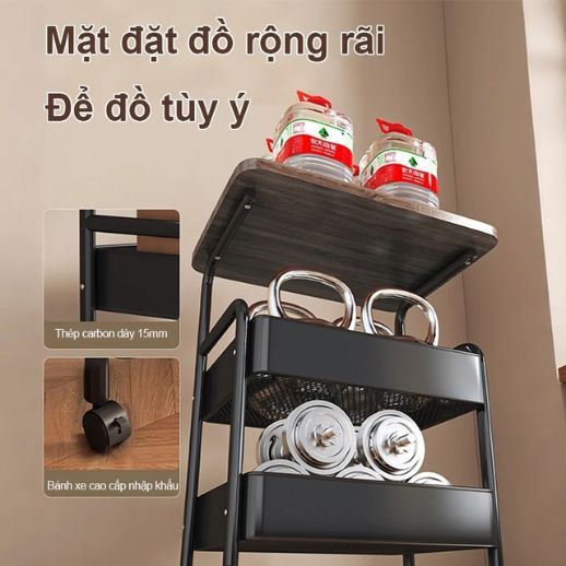 Kệ Để Đồ 3 Tầng Didooglt Mặt Gỗ Sơn Tĩnh Điện Bánh Xe Di Chuyển Linh Hoạt | BigBuy360 - bigbuy360.vn