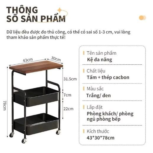 Kệ Để Đồ 3 Tầng Didooglt Mặt Gỗ Sơn Tĩnh Điện Bánh Xe Di Chuyển Linh Hoạt | BigBuy360 - bigbuy360.vn