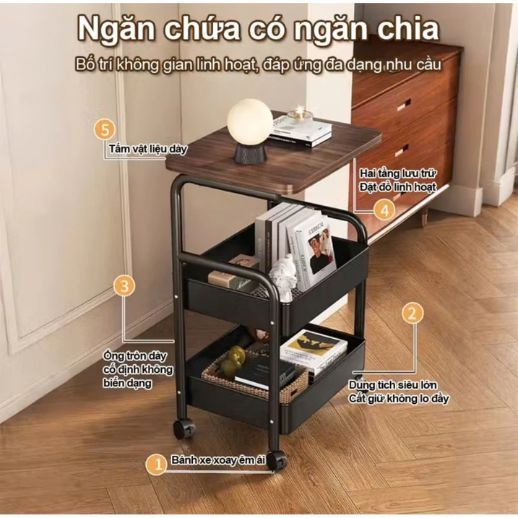 Kệ Để Đồ 3 Tầng Didooglt Mặt Gỗ Sơn Tĩnh Điện Bánh Xe Di Chuyển Linh Hoạt | BigBuy360 - bigbuy360.vn