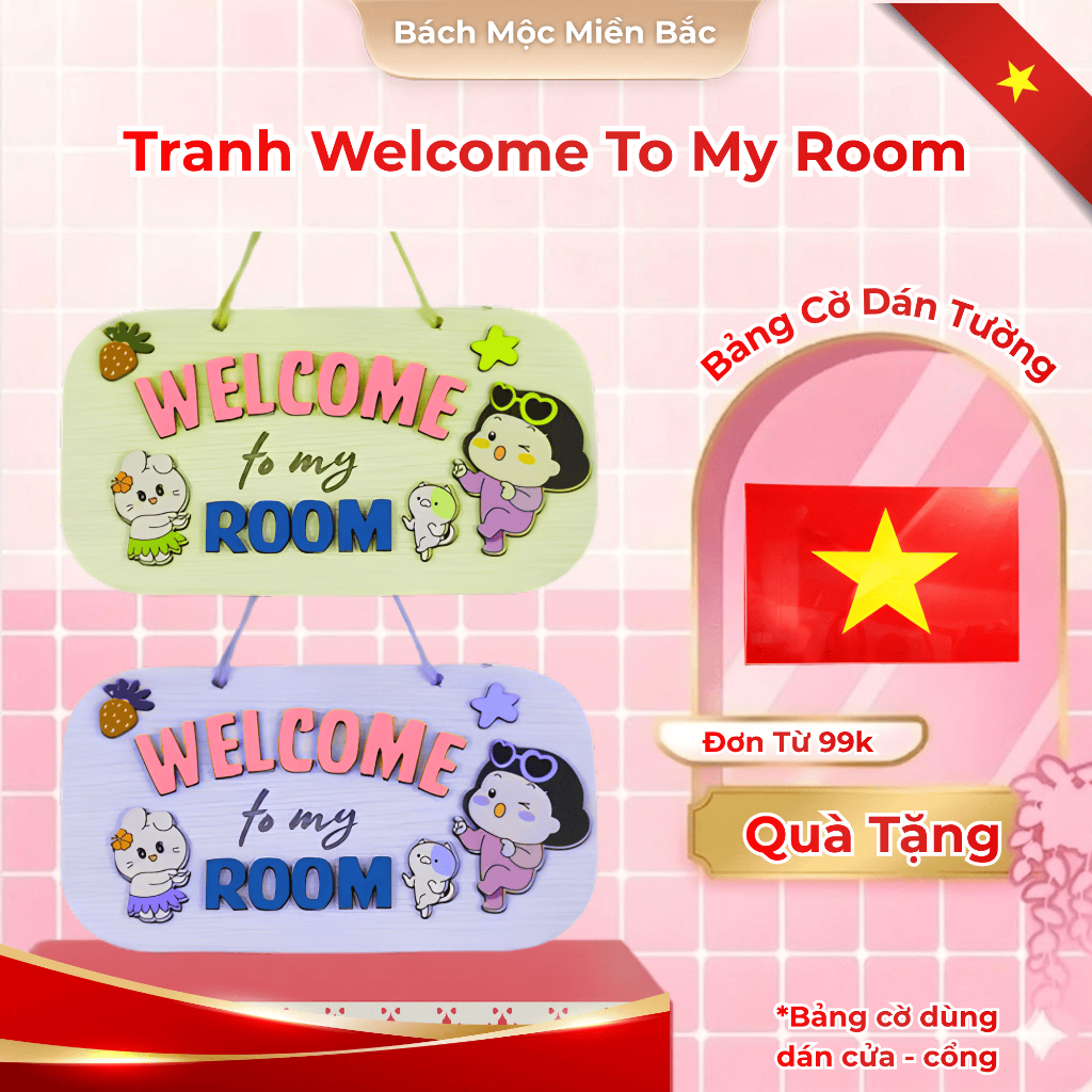 Tranh treo decor cute mừng bạn về nhà tạo niềm vui mỗi ngày , Bảng gỗ trang trí phòng khách , decor 
