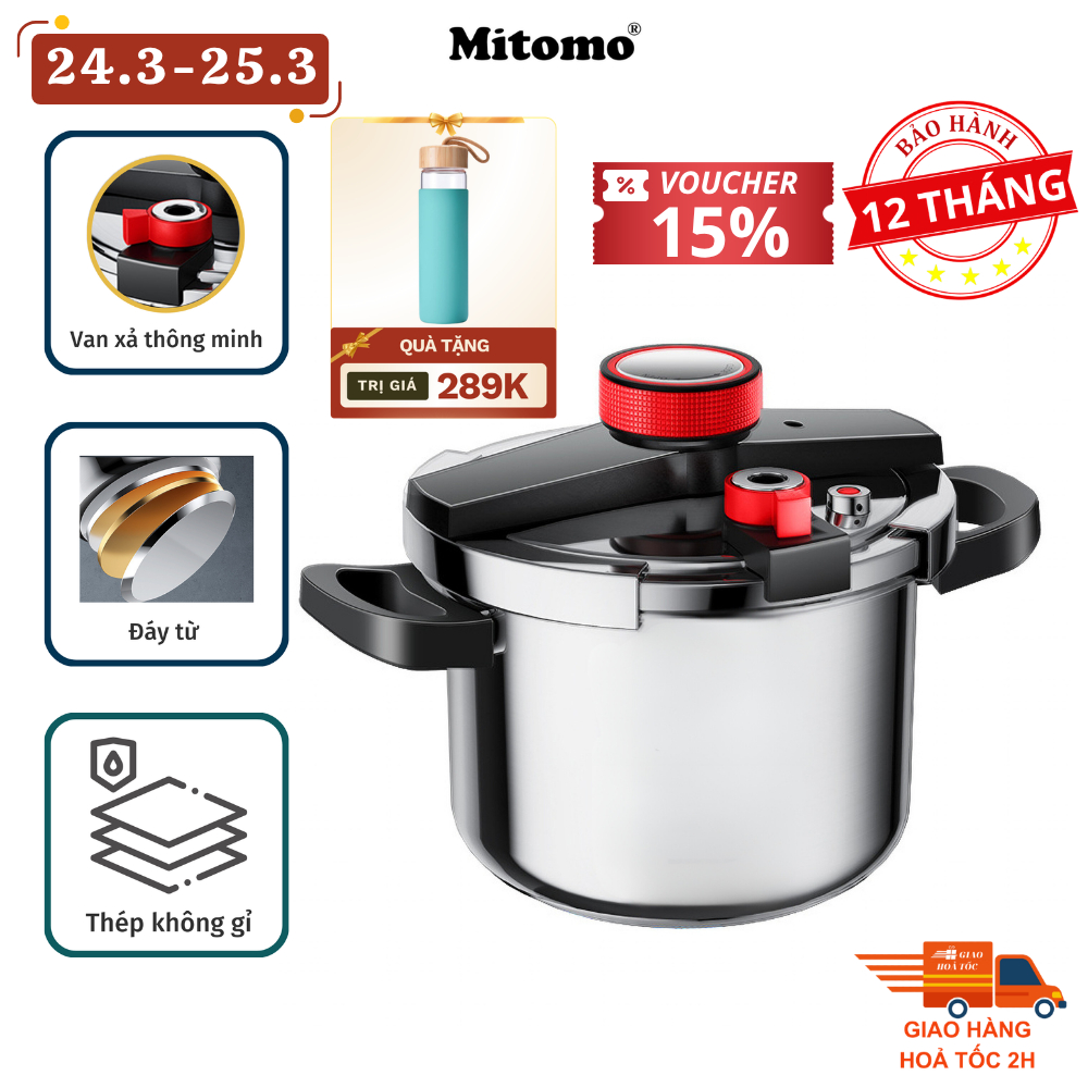 Nồi áp suất inox đáy từ cao cấp Mitomo 304AEU, nấu trên mọi loại bếp - Hàng chính hãng bảo hành 12 tháng