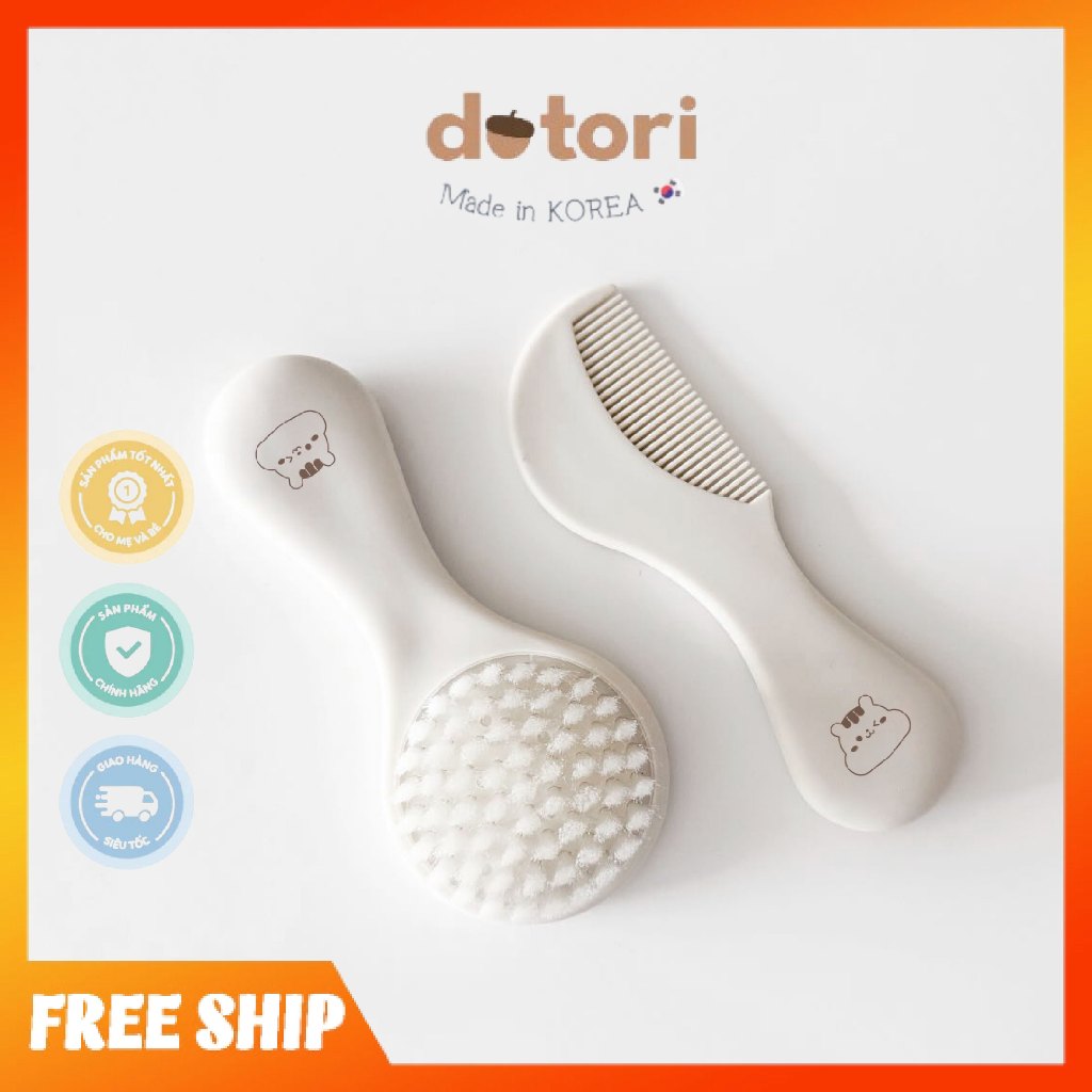 Set 2 Lược Dotori Hàn Quốc chải tóc, gội đầu & massage đầu cho bé sơ sinh - Chính hãng
